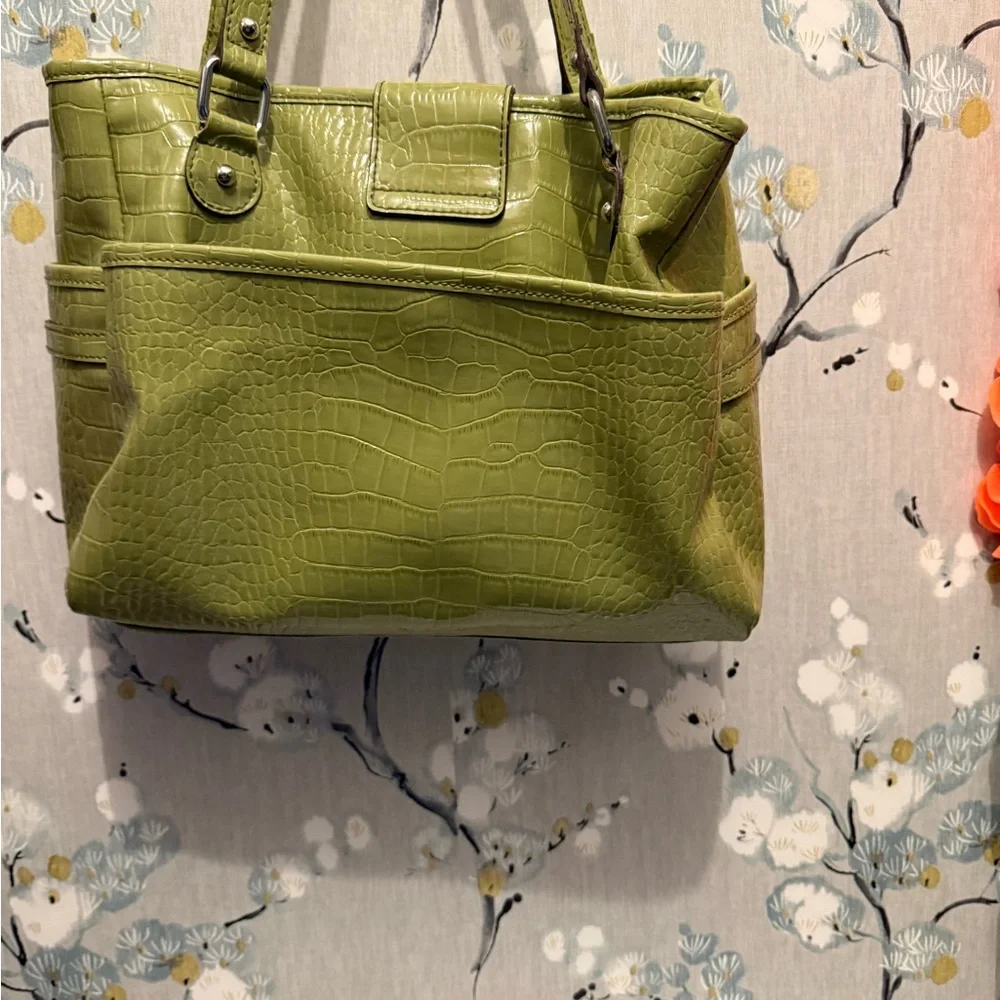 Liz Claiborne Olive Crocodile-Embossed Shoulder Bag - Picture 2 of 9